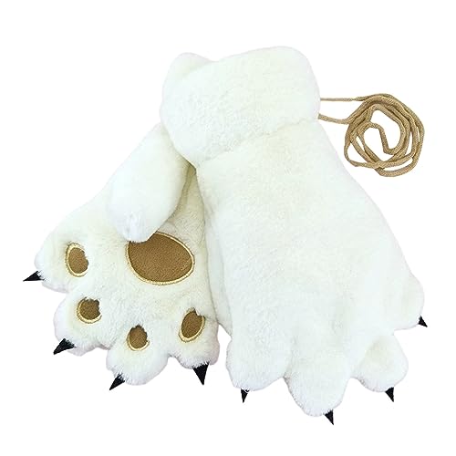 Cosplay Tier Katze Wolf Hund Fursuit Pfoten Krallen Handschuhe Kostümzubehör für Erwachsene Halloween Handschuhe (White, One Size) von Generic