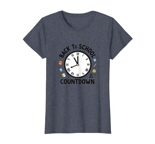Countdown-Uhr für die Schule mit Bildungssymbolen T-Shirt, Damen, Blau Meliert, S von Generic