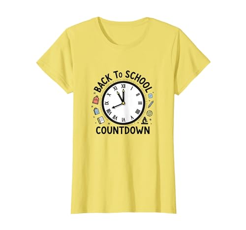 Countdown-Uhr für die Schule mit Bildungssymbolen T-Shirt, Damen, Gelb, 3XL von Generic