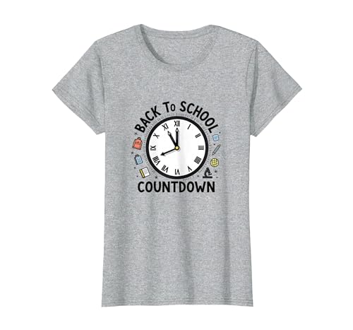 Countdown-Uhr für die Schule mit Bildungssymbolen T-Shirt, Damen, Grau Meliert, XL von Generic