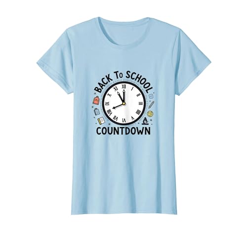 Countdown-Uhr für die Schule mit Bildungssymbolen T-Shirt, Damen, Himmelblau, 3XL von Generic