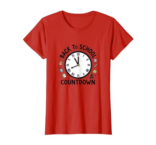 Countdown-Uhr für die Schule mit Bildungssymbolen T-Shirt, Damen, Rot, 3XL von Generic