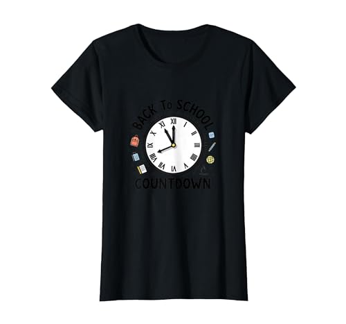 Countdown-Uhr für die Schule mit Bildungssymbolen T-Shirt, Damen, Schwarz, XXL von Generic