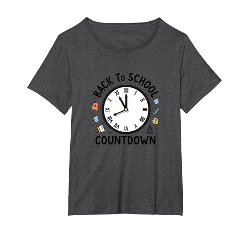 Countdown-Uhr für die Schule mit Bildungssymbolen T-Shirt, Damen Große Größen, Anthrazit Meliert, 1X von Generic