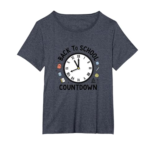 Countdown-Uhr für die Schule mit Bildungssymbolen T-Shirt, Damen Große Größen, Blau Meliert, 6X von Generic