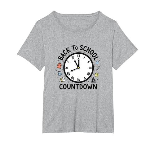 Countdown-Uhr für die Schule mit Bildungssymbolen T-Shirt, Damen Große Größen, Grau Meliert, 5X von Generic