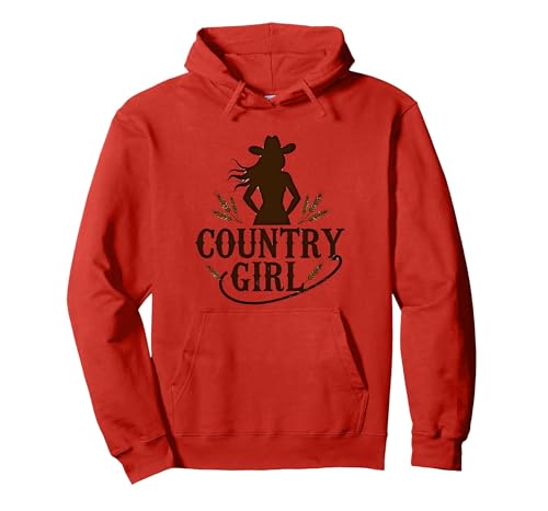 Country Girl Cowgirl Silhouette Weizen Western Pullover Hoodie, Unisex für Erwachsene, Rot, L von Generic