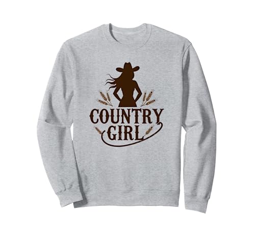 Country Girl Cowgirl Silhouette Weizen Western Sweatshirt, Unisex für Erwachsene, Grau Meliert, XL von Generic