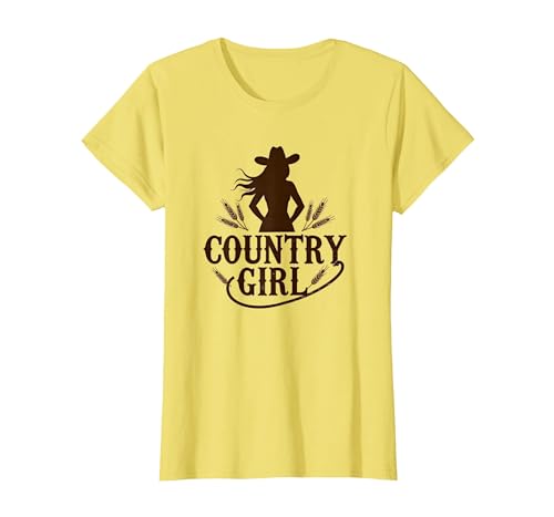 Country Girl Cowgirl Silhouette Weizen Western T-Shirt, Damen, Gelb, 3XL von Generic