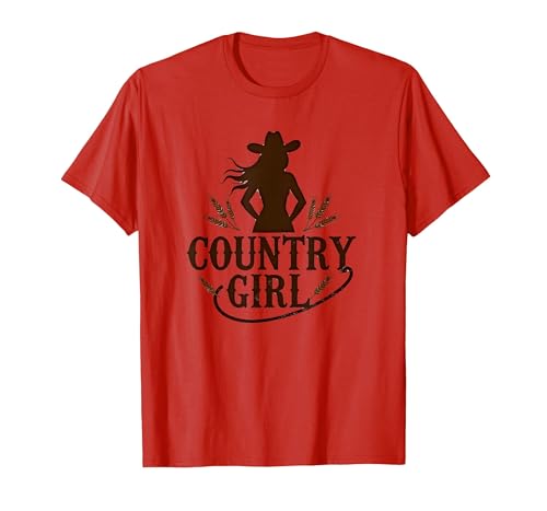 Country Girl Cowgirl Silhouette Weizen Western T-Shirt, Herren, Rot, XL von Generic