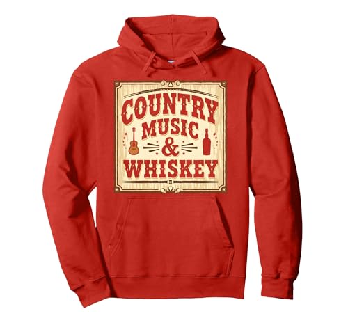 Country Music & Whiskey Vintage Western für Herren Pullover Hoodie, Unisex für Erwachsene, Rot, XXL von Generic