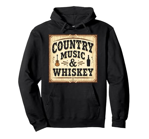 Country Music & Whiskey Vintage Western für Herren Pullover Hoodie, Unisex für Erwachsene, Schwarz, S von Generic