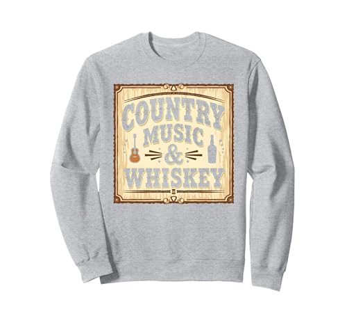Country Music & Whiskey Vintage Western für Herren Sweatshirt, Unisex für Erwachsene, Grau Meliert, S von Generic