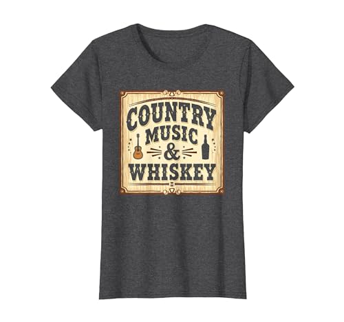 Country Music & Whiskey Vintage Western für Herren T-Shirt, Damen, Anthrazit Meliert, XS Country Music & Whiskey Vintage Western für Herren T-Shirt, Damen, Anthrazit Meliert, XS von Generic