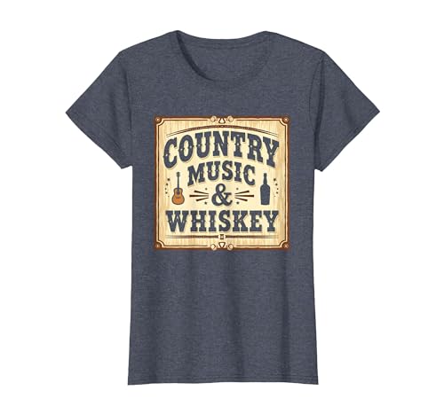 Country Music & Whiskey Vintage Western für Herren T-Shirt, Damen, Blau Meliert, XS Country Music & Whiskey Vintage Western für Herren T-Shirt, Damen, Blau Meliert, XS von Generic
