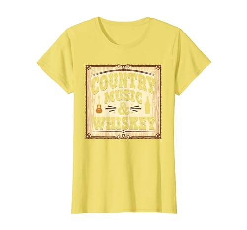 Country Music & Whiskey Vintage Western für Herren T-Shirt, Damen, Gelb, XS von Generic
