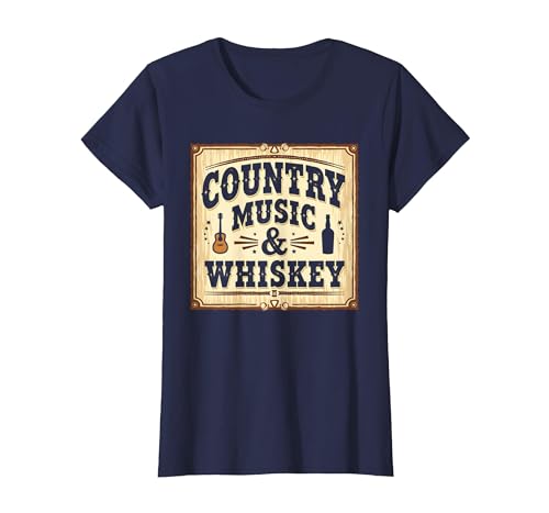 Country Music & Whiskey Vintage Western für Herren T-Shirt, Damen, Marineblau, XS von Generic