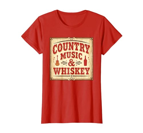 Country Music & Whiskey Vintage Western für Herren T-Shirt, Damen, Rot, XS Country Music & Whiskey Vintage Western für Herren T-Shirt, Damen, Rot, XS von Generic