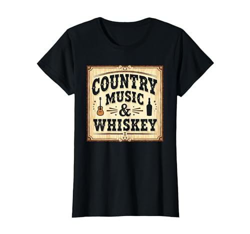 Country Music & Whiskey Vintage Western für Herren T-Shirt, Damen, Schwarz, XS von Generic