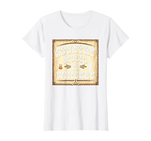 Country Music & Whiskey Vintage Western für Herren T-Shirt, Damen, Weiß, XS von Generic