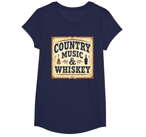 Country Music & Whiskey Vintage Western für Herren T-Shirt, Girls, Marineblau, XS Country Music & Whiskey Vintage Western für Herren T-Shirt, Girls, Marineblau, XS von Generic