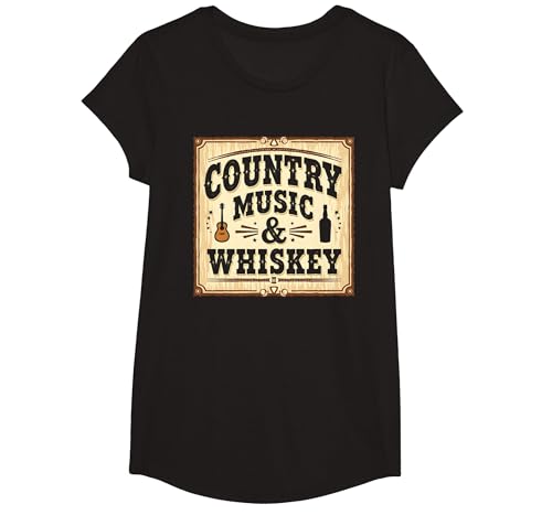Country Music & Whiskey Vintage Western für Herren T-Shirt, Girls, Schwarz, XS von Generic