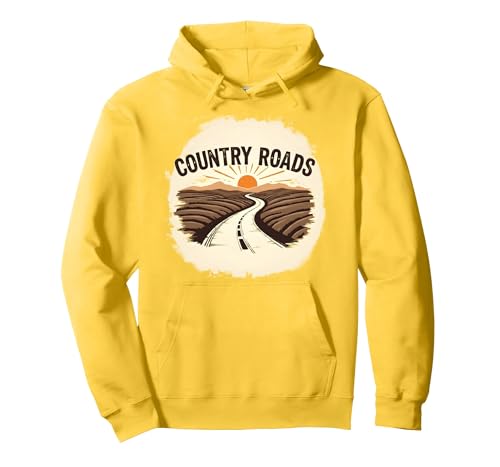 Country Roads Herren-Grafik, ländlicher Sonnenuntergang Pullover Hoodie, Unisex für Erwachsene, Gelb, L von Generic