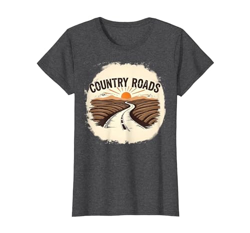 Country Roads Herren-Grafik, ländlicher Sonnenuntergang T-Shirt, Damen, Anthrazit Meliert, XS Country Roads Herren-Grafik, ländlicher Sonnenuntergang T-Shirt, Damen, Anthrazit Meliert, XS von Generic