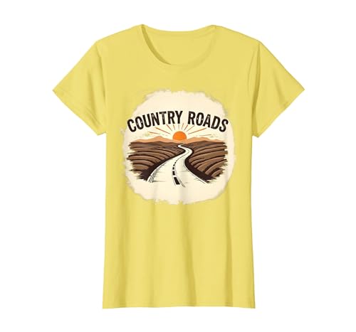 Country Roads Herren-Grafik, ländlicher Sonnenuntergang T-Shirt, Damen, Gelb, XS von Generic