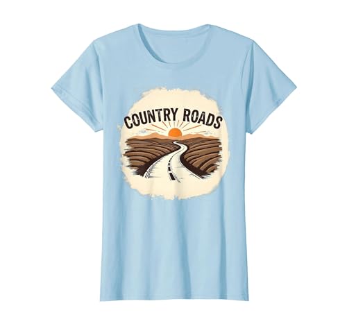 Country Roads Herren-Grafik, ländlicher Sonnenuntergang T-Shirt, Damen, Himmelblau, XS von Generic