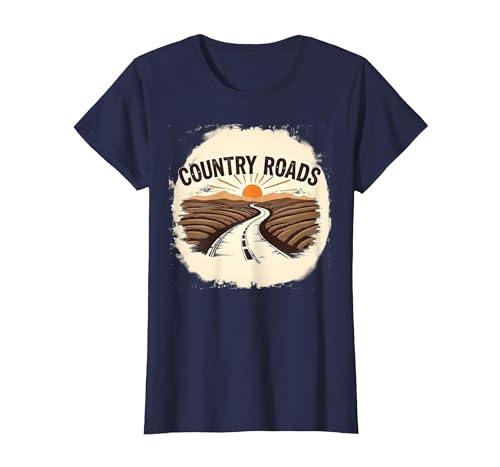 Country Roads Herren-Grafik, ländlicher Sonnenuntergang T-Shirt, Damen, Marineblau, XS Country Roads Herren-Grafik, ländlicher Sonnenuntergang T-Shirt, Damen, Marineblau, XS von Generic
