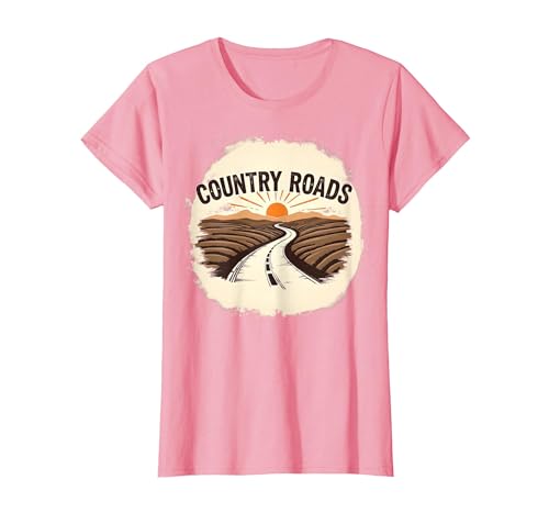 Country Roads Herren-Grafik, ländlicher Sonnenuntergang T-Shirt, Damen, Rosa, XS Country Roads Herren-Grafik, ländlicher Sonnenuntergang T-Shirt, Damen, Rosa, XS von Generic