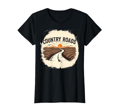 Country Roads Herren-Grafik, ländlicher Sonnenuntergang T-Shirt, Damen, Schwarz, XS von Generic