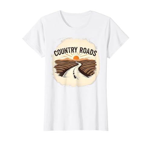 Country Roads Herren-Grafik, ländlicher Sonnenuntergang T-Shirt, Damen, Weiß, XS von Generic