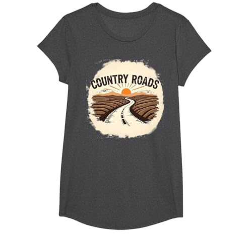 Country Roads Herren-Grafik, ländlicher Sonnenuntergang T-Shirt, Girls, Anthrazit Meliert, XS Country Roads Herren-Grafik, ländlicher Sonnenuntergang T-Shirt, Girls, Anthrazit Meliert, XS von Generic