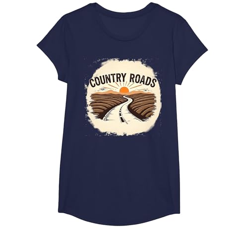 Country Roads Herren-Grafik, ländlicher Sonnenuntergang T-Shirt, Girls, Marineblau, XS Country Roads Herren-Grafik, ländlicher Sonnenuntergang T-Shirt, Girls, Marineblau, XS von Generic