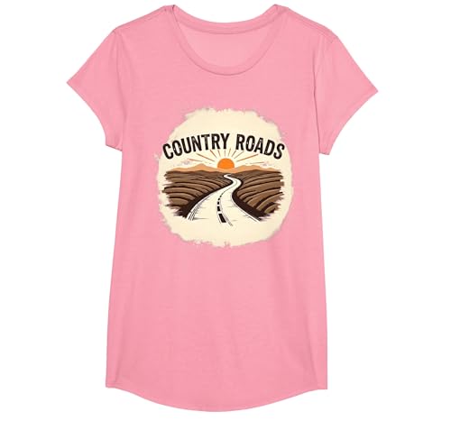 Country Roads Herren-Grafik, ländlicher Sonnenuntergang T-Shirt, Girls, Rosa, XS Country Roads Herren-Grafik, ländlicher Sonnenuntergang T-Shirt, Girls, Rosa, XS von Generic
