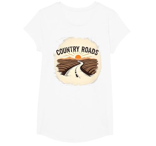 Country Roads Herren-Grafik, ländlicher Sonnenuntergang T-Shirt, Girls, Weiß, XS von Generic