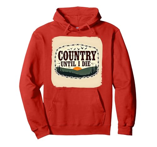 Country Until I Die Rustic Sunset Herren Western Patriotic Pullover Hoodie, Unisex für Erwachsene, Rot, M von Generic