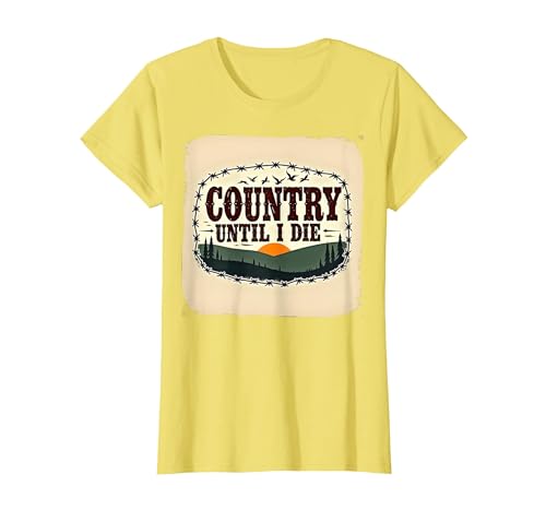 Country Until I Die Rustic Sunset Herren Western Patriotic T-Shirt, Damen, Gelb, XS Country Until I Die Rustic Sunset Herren Western Patriotic T-Shirt, Damen, Gelb, XS von Generic