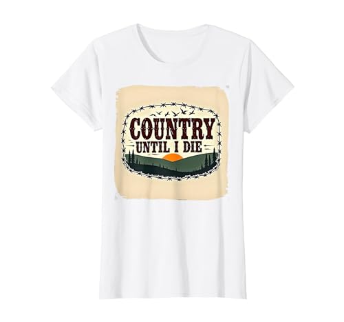 Country Until I Die Rustic Sunset Herren Western Patriotic T-Shirt, Damen, Weiß, XS Country Until I Die Rustic Sunset Herren Western Patriotic T-Shirt, Damen, Weiß, XS von Generic