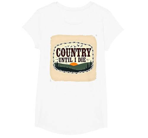 Country Until I Die Rustic Sunset Herren Western Patriotic T-Shirt, Girls, Weiß, XS von Generic