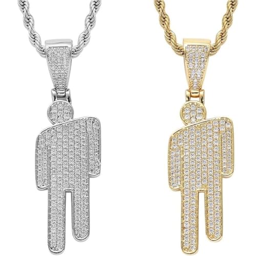 Couple Crooked Head Zircon Hipster Necklace,Hip-Hop Street-Style Diamond-Encrusted Pendant,23.6in Alloy Unisex Rope Chain,Jewelry Chain Jewelry with Lobster Clasp (Gold+Silver) von Generic