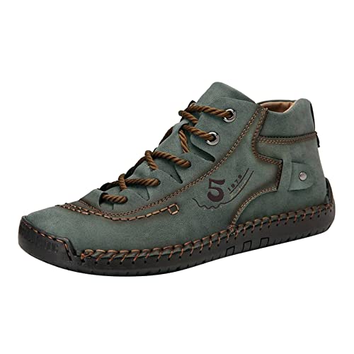 Court Vintage Herren Schuhe Mode Sommer und Herbst Herren Lederschuhe flach weicher Boden bequem Mid Top Lace Up Casual Boots Schuhe Herren (Army Green, 46) von Generic