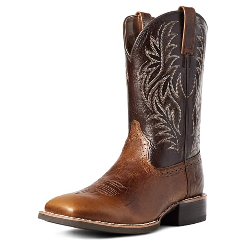 Cowboy Stiefel Für Männer, Leder Retro Bestickte Mittelrohr Dicke Sohle Leichte Durable Country Western Stiefel Für Männer,Braun,43 EU von Generic
