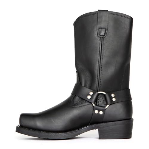 Cowboy Stiefel Für Männer Western Boot Classic Mit Metallschnalle Square Toe Mid-Calf Stiefel,Schwarz,42.5 EU von Generic