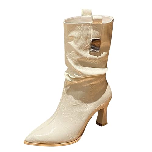 Cowboy Stiefeletten Damen Schwarze Elegant Herbst Stiefel Bequem Kurz Leder Stiefeletten Mit Absatz Halbhoch Ankle Boots Westernstiefel Outdoor Leder Winterschuhe von Generic