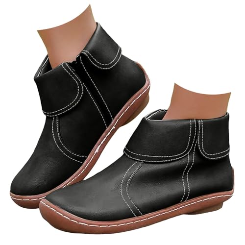 Cowboy-Stiefeletten für Damen, niedriger Absatz, modische Schnürstiefeletten mit Reißverschluss, lässige Wanderstiefeletten, Vintage-Leder, bequem, leicht, Reißverschluss, Westernstiefel mit von Generic