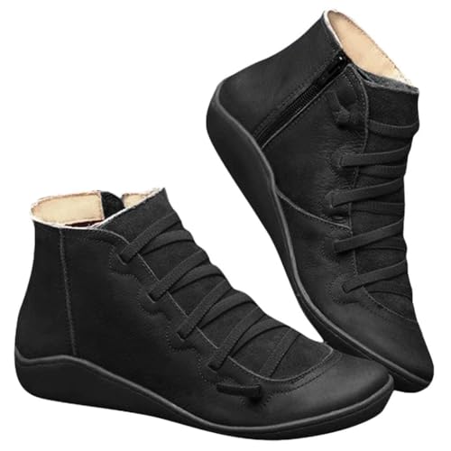 Cowboy-Stiefeletten für Damen, niedriger Absatz, modische Schnürstiefeletten mit Reißverschluss, lässige Wanderstiefeletten, Vintage-Leder, bequem, leicht, Reißverschluss, Westernstiefel mit von Generic