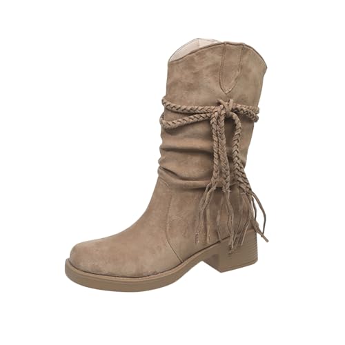 Cowboystiefel Damen Leder Westernstiefel Leder Halbschuhe Schwarze Wildleder Halbschuhe Elegant Winterstiefel Schwarze Cowboy Stiefeletten Cowboystiefel Outdoor Halbhoch von Generic